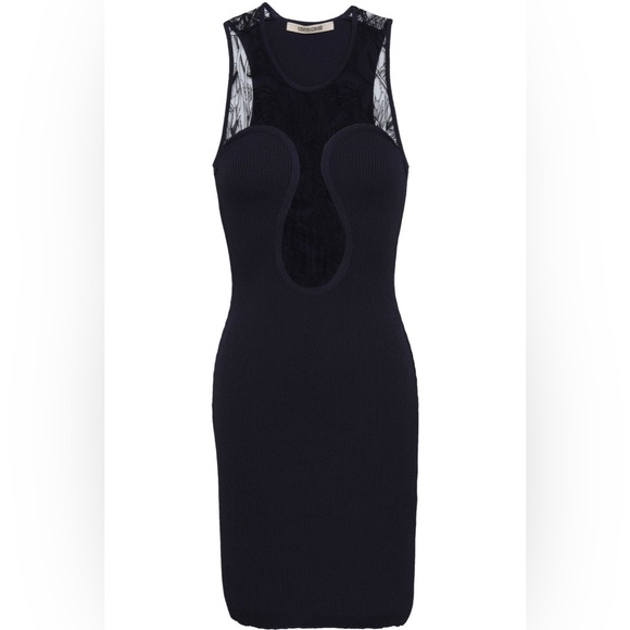 GORGEOUS ROBERTO CAVALLI LACE PANELED RIBBED-KNIT MINI DRESS. SIZE 40 (US 4)